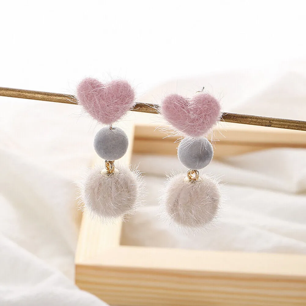 US Pom Pom Flower Balloon Daisy Vintage Heart Cat Star Fruit Earrings /Ear Clips