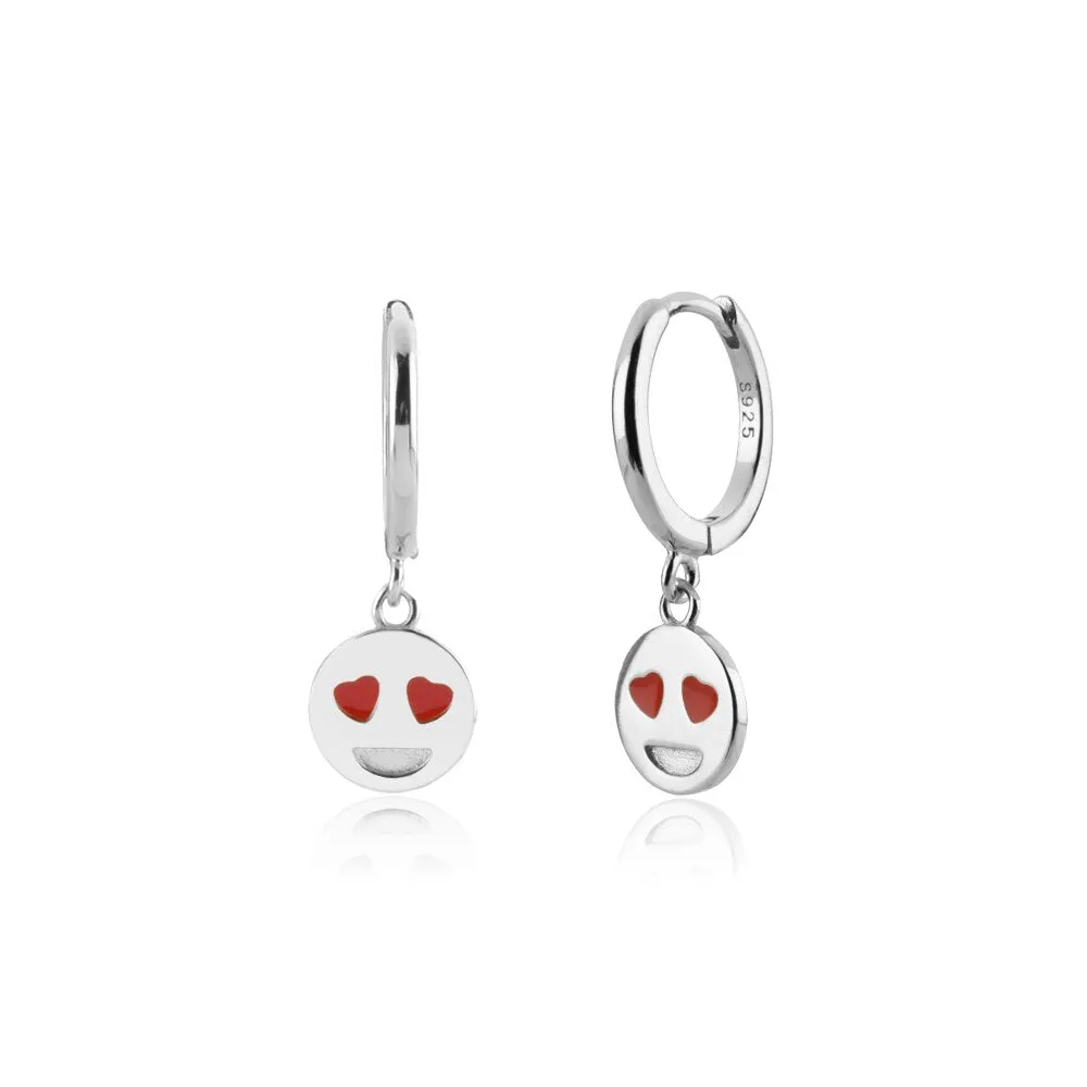 Wenkouban Sterling Silver Gold White Pink Enamel Smile Drop Earring Black Clips Pendiente Spring Summer Jewelry For Women Gift