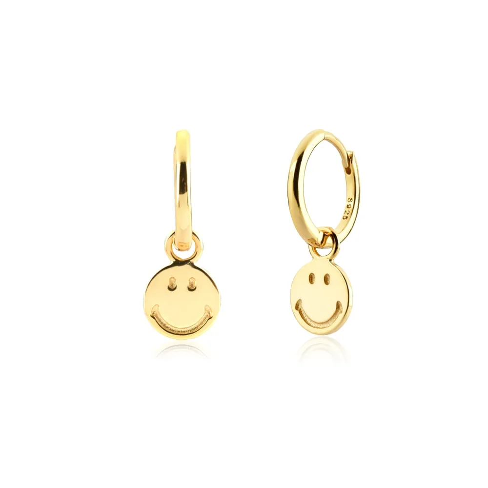 Wenkouban Sterling Silver Gold White Pink Enamel Smile Drop Earring Black Clips Pendiente Spring Summer Jewelry For Women Gift