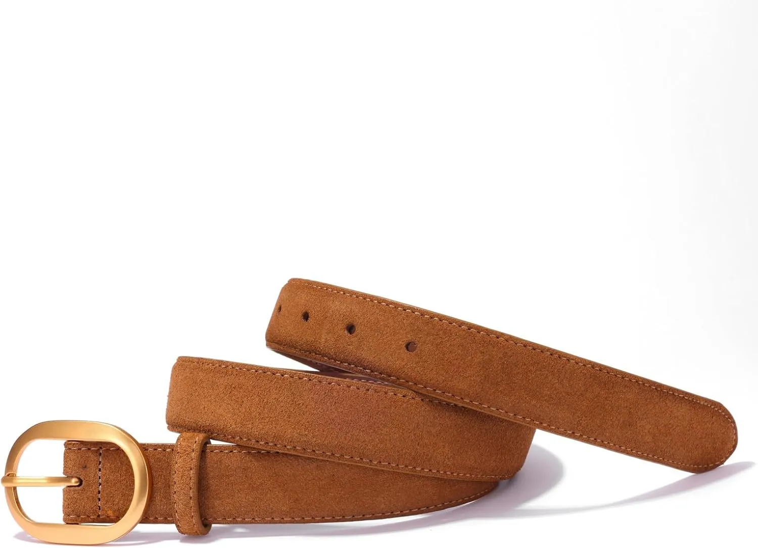 Womens Leather Suede Belt Brown Waist Belt for Casual Dress Jeans Ladies Genuine Leather Gold Buckle Belt